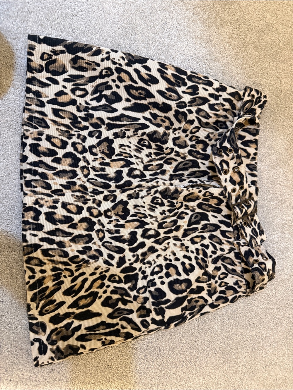 Leopard Print Women’s Jean Skirt - Beige/Black